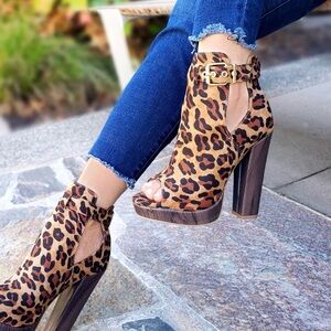 Jolimall Brown Leopard Print Open Toe High Heel Sandals Women’s Size 8 NWOT